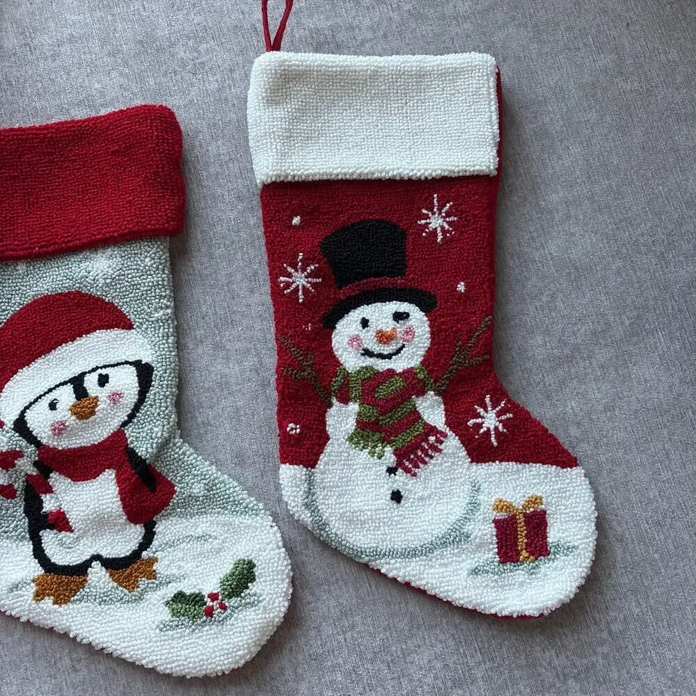 2x Ornate Embroidered Christmas Stockings Set